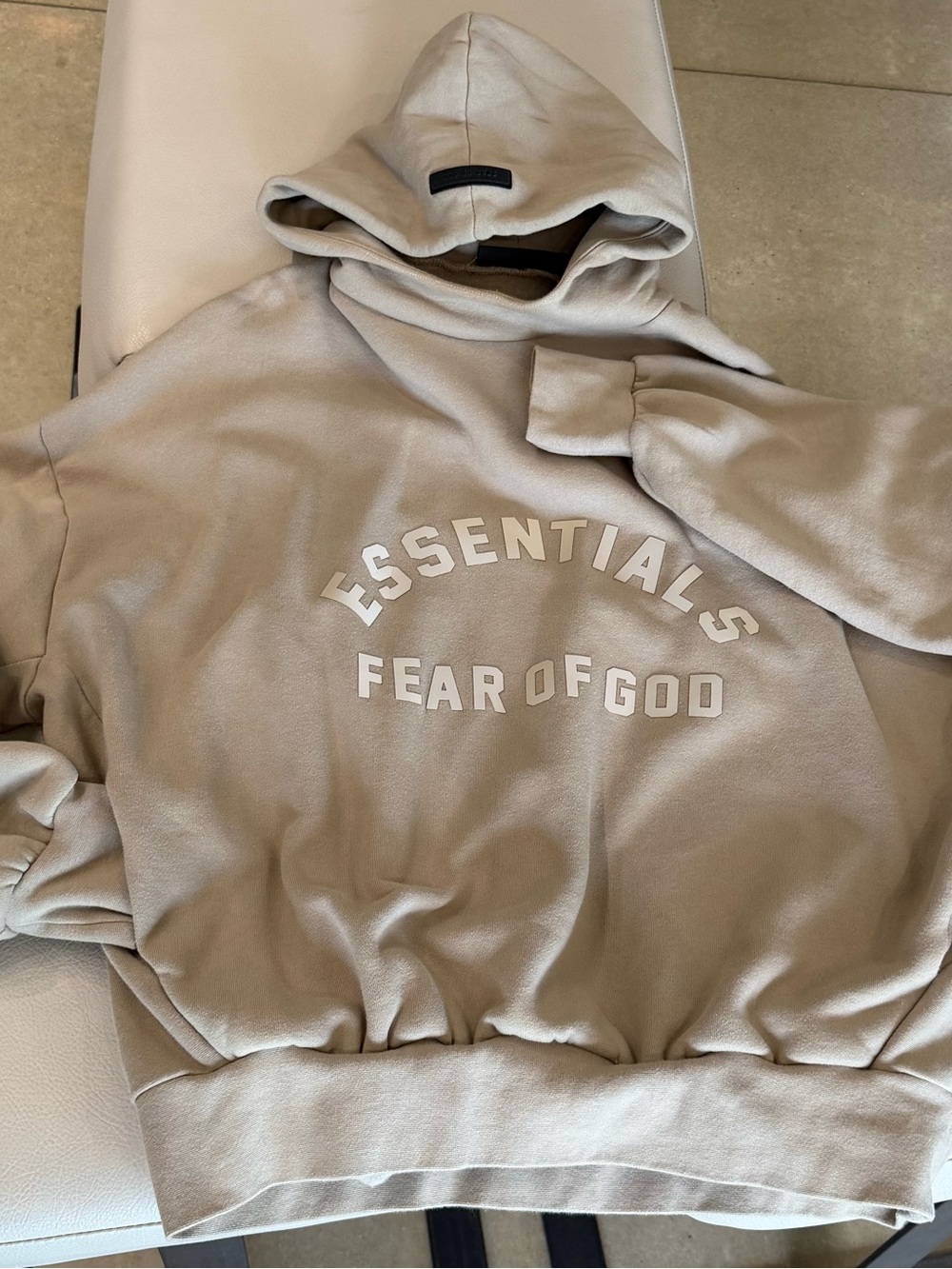 Fear of God ESSENTIALS Hoodie Dusty Beige Arch Logo Oversized Size M SS23